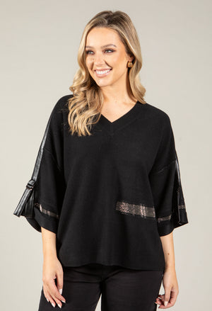 Faux Leather Trim Jumper