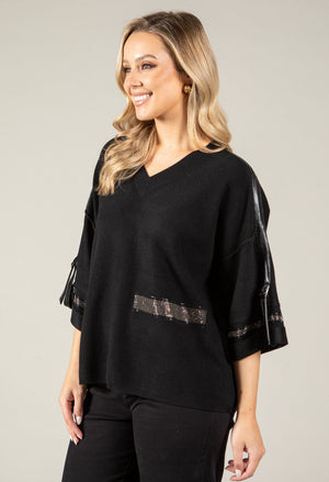 Faux Leather Trim Jumper