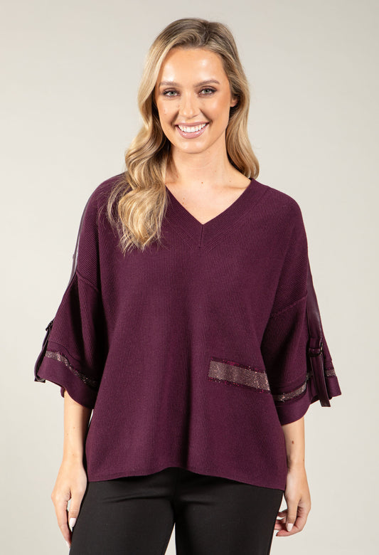 Faux Leather Trim Jumper