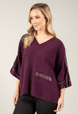 Faux Leather Trim Jumper