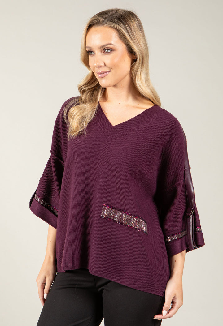 Faux Leather Trim Jumper