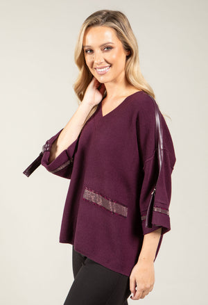 Faux Leather Trim Jumper