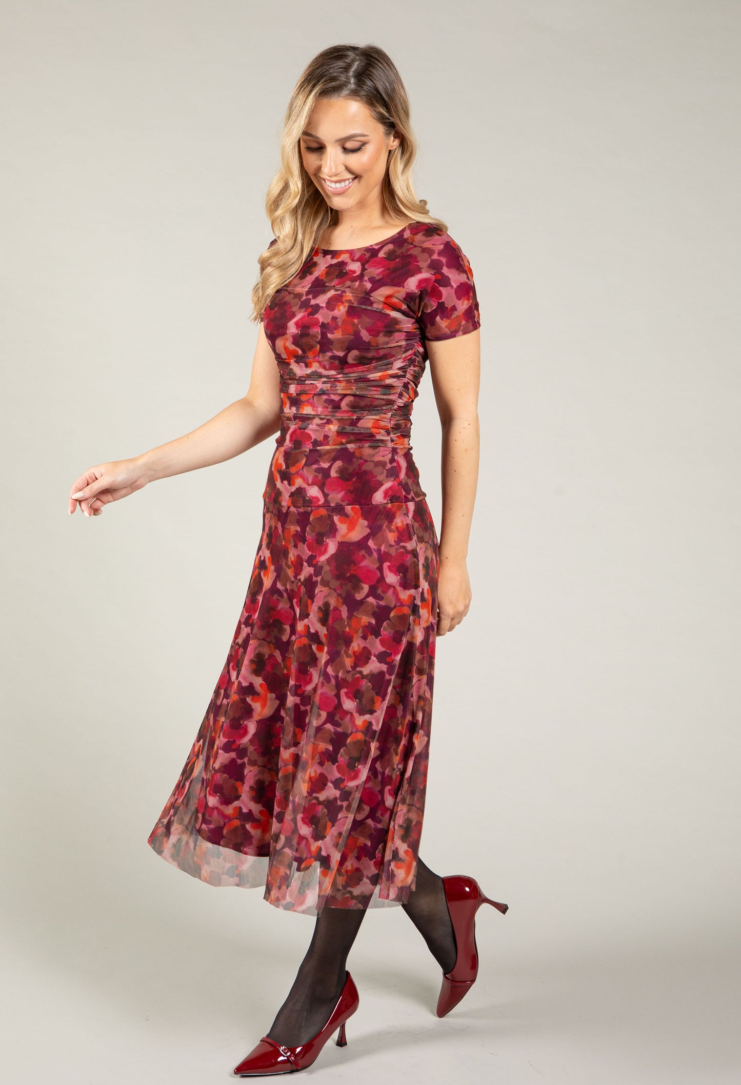 Floral Mesh Midi Dress