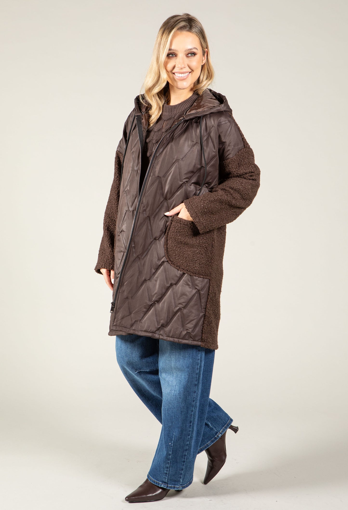 Soft Boucle Hooded Coat
