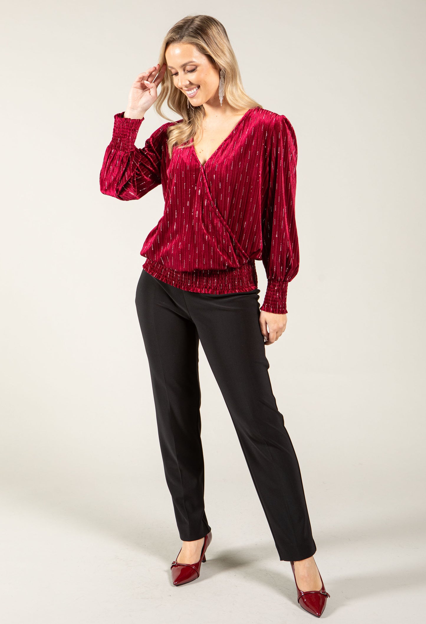Faux Wrap Velvet Blouse