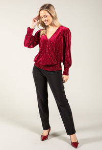 Faux Wrap Velvet Blouse