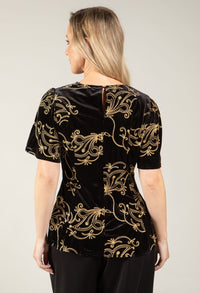 Embroidered Velvet Peplum Top