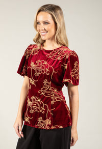 Embroidered Velvet Peplum Top