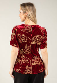 Embroidered Velvet Peplum Top