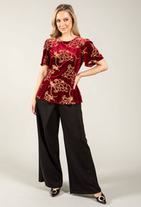 Embroidered Velvet Peplum Top
