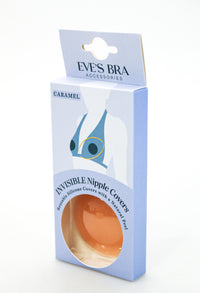 Packaged product for invisible nipple covers with 'Eve's Bra' branding on a white background