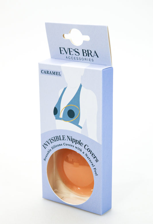 Packaged product for invisible nipple covers with 'Eve's Bra' branding on a white background