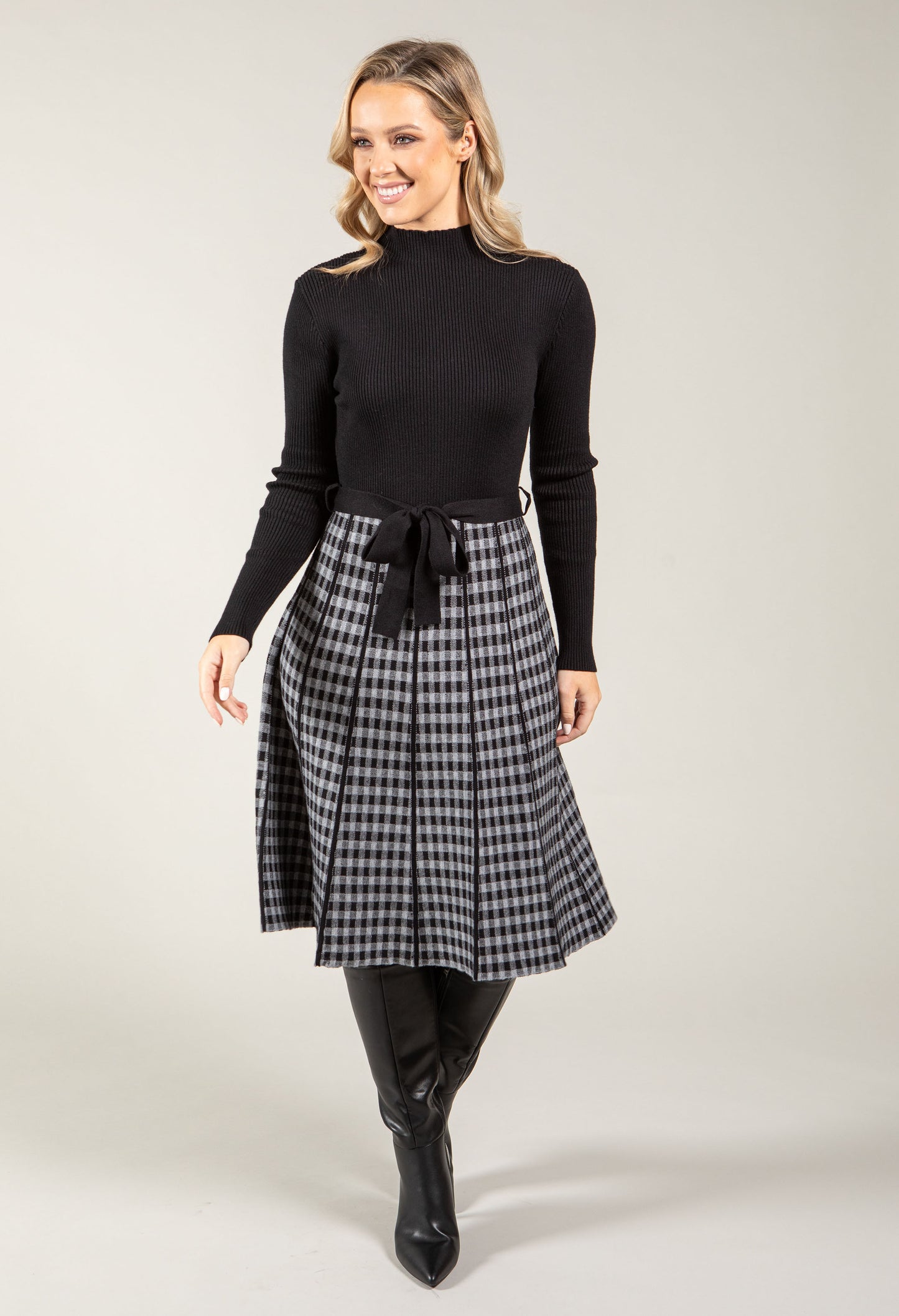 Gingham Jacquard Midi Dress