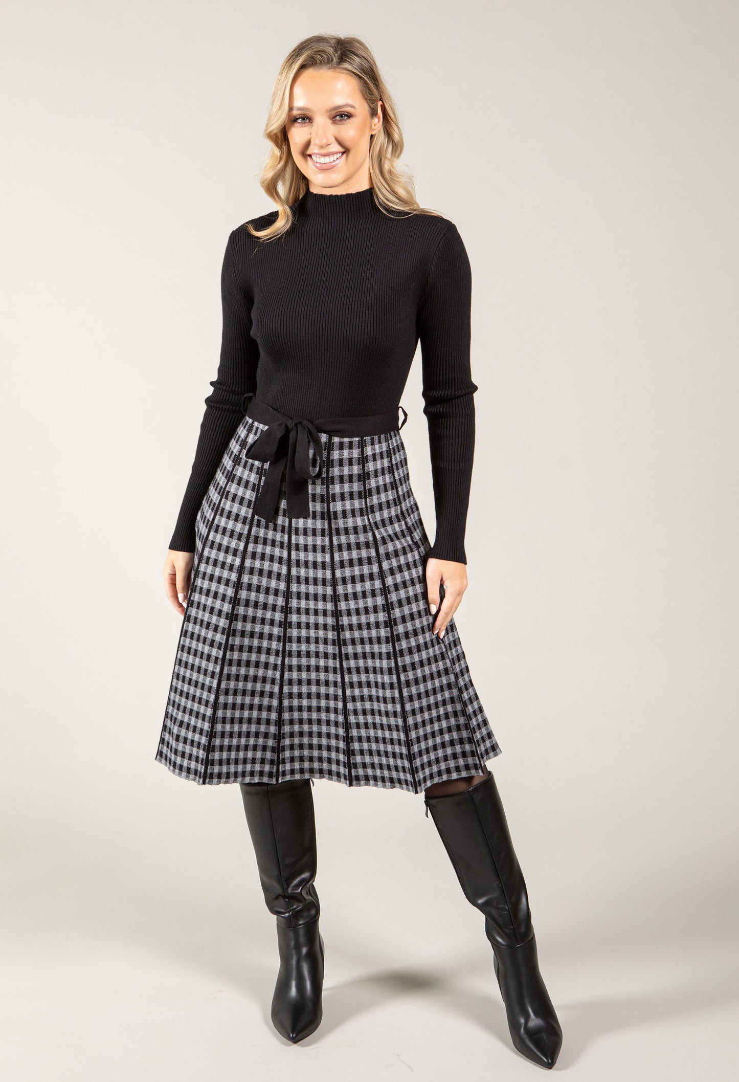 Gingham Jacquard Midi Dress