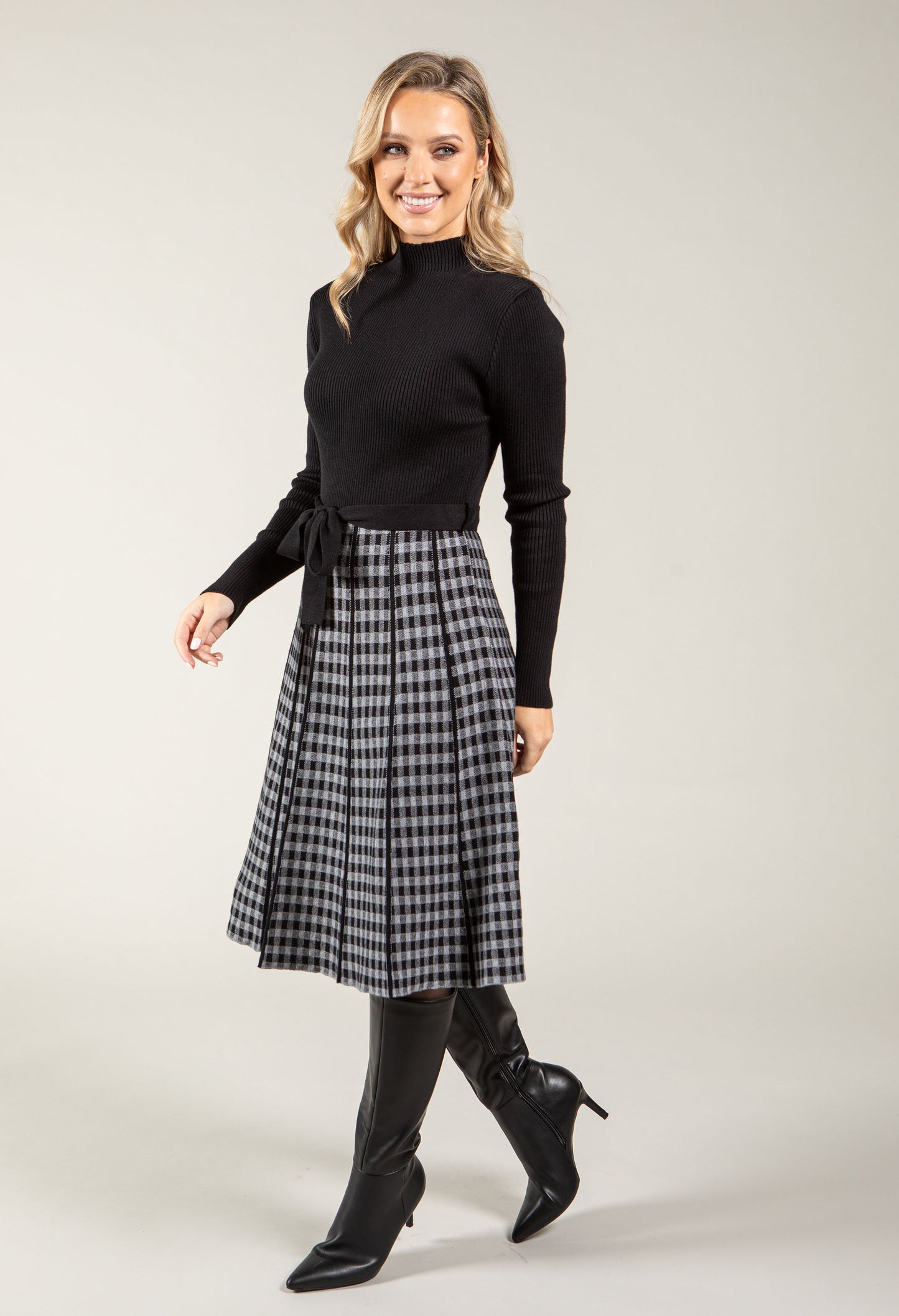 Gingham Jacquard Midi Dress