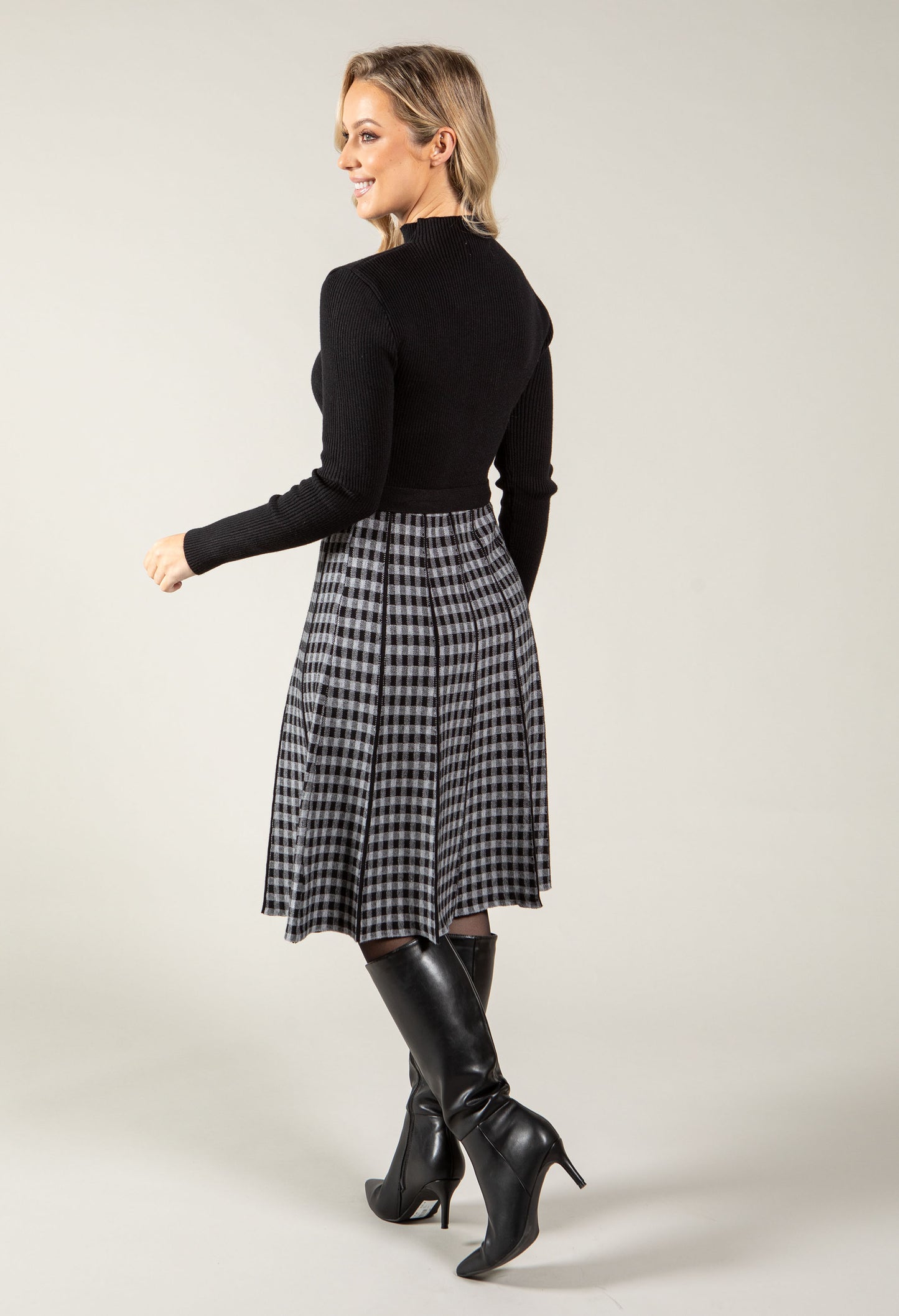 Gingham Jacquard Midi Dress