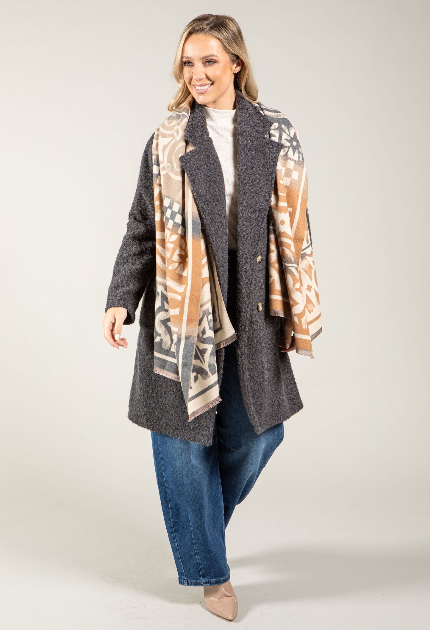 Buttoned Soft Boucle Coat