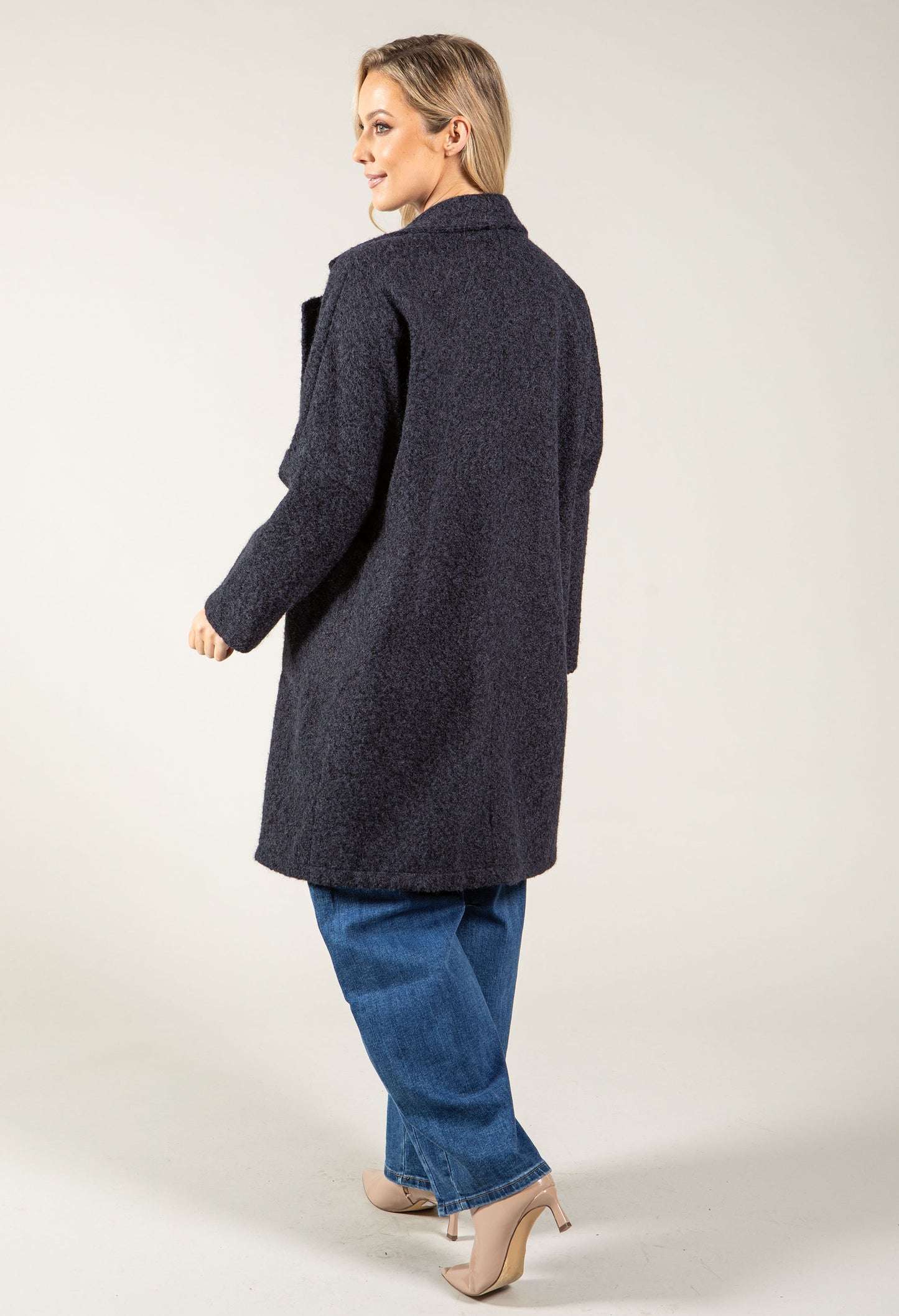 Buttoned Soft Boucle Coat