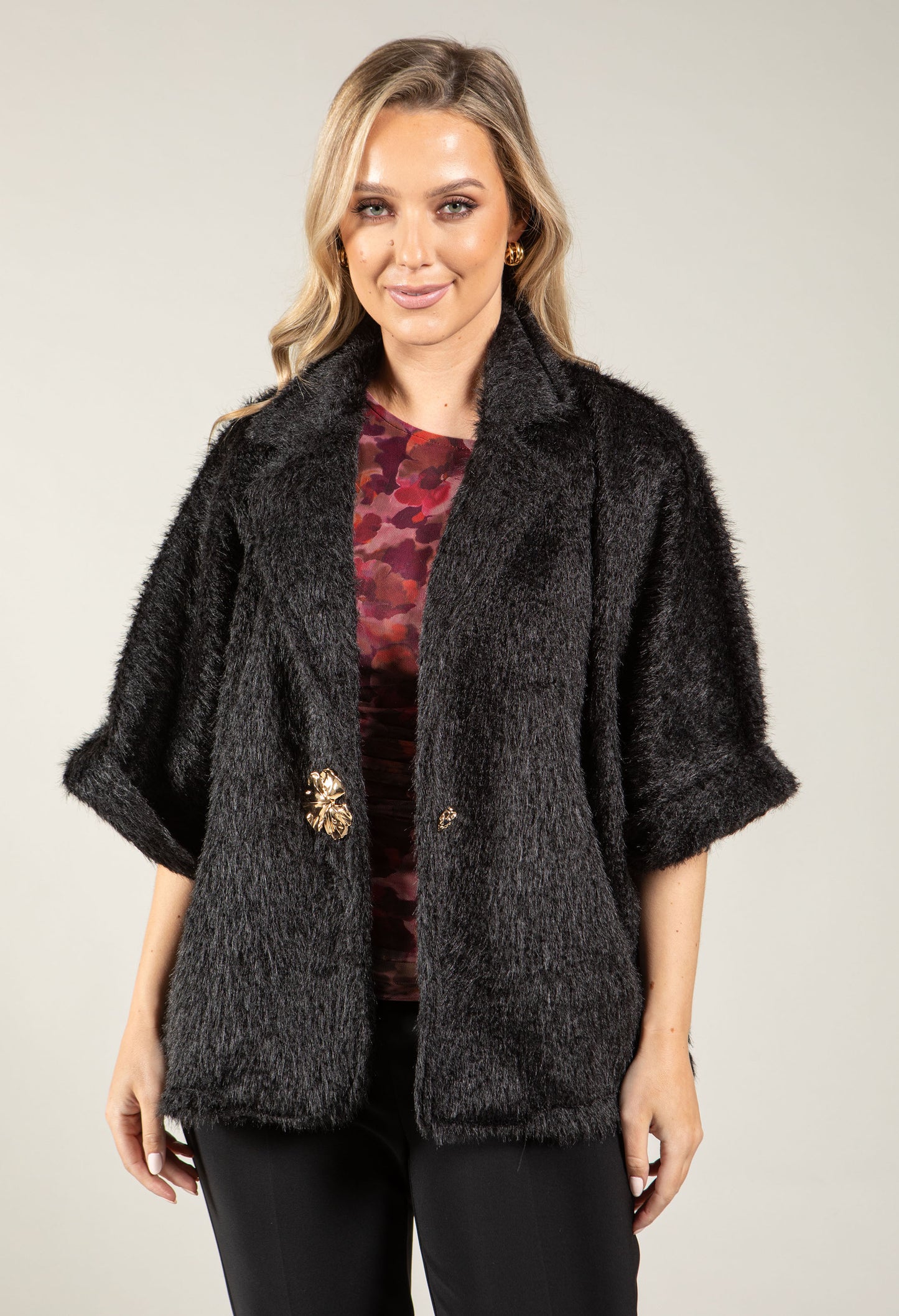 Gold Detail Faux Fur Jacket