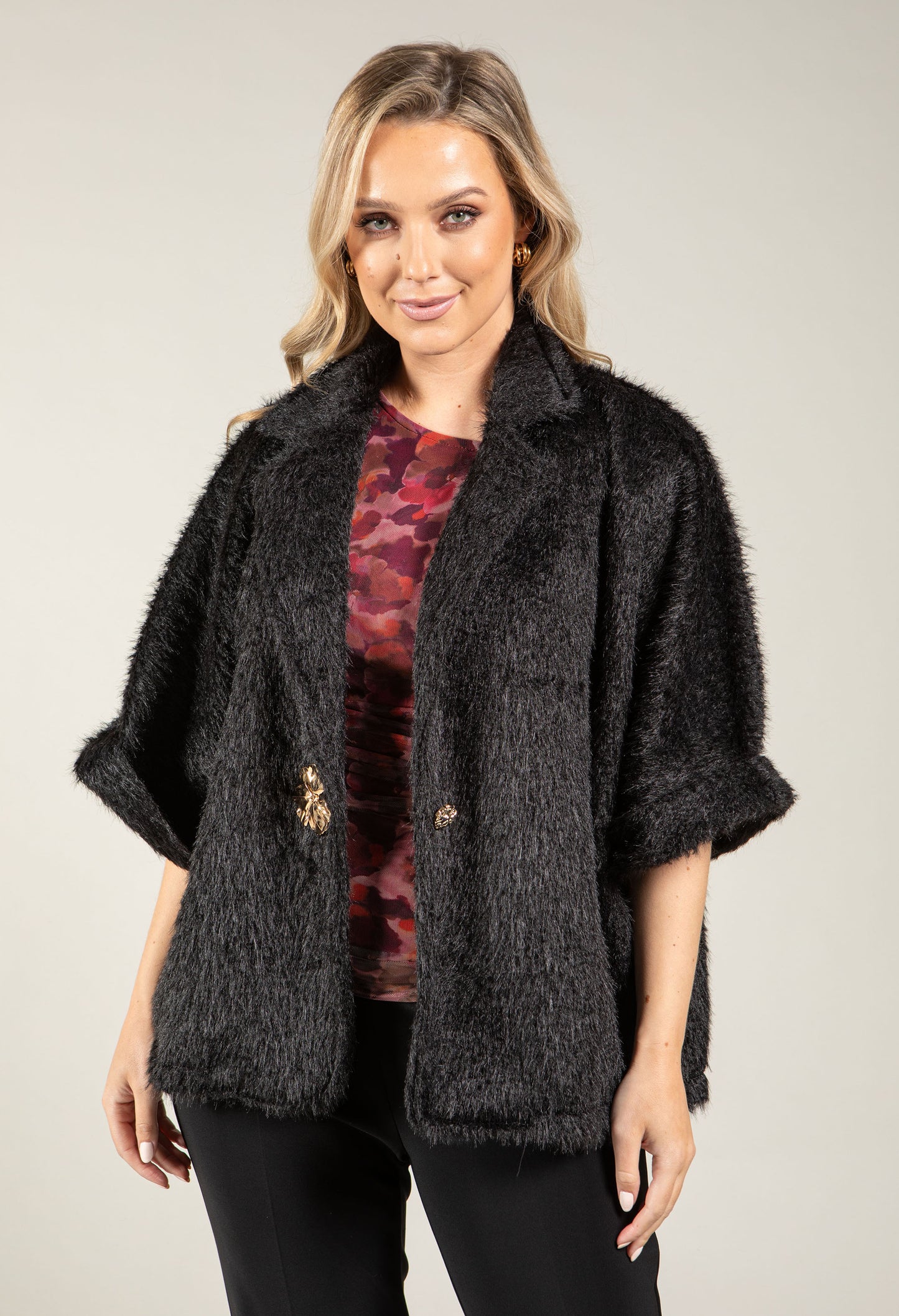 Gold Detail Faux Fur Jacket