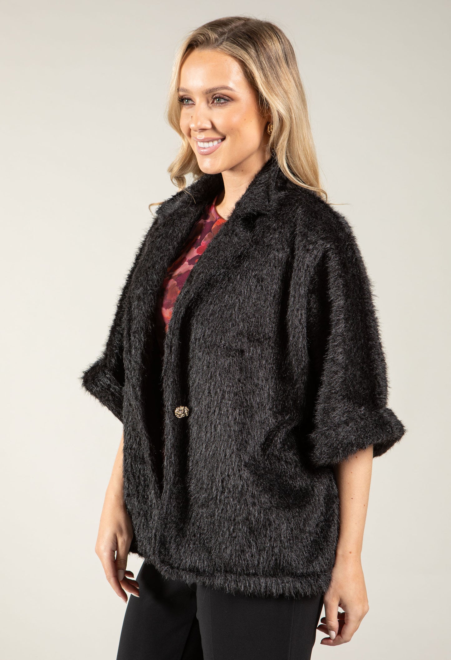 Gold Detail Faux Fur Jacket