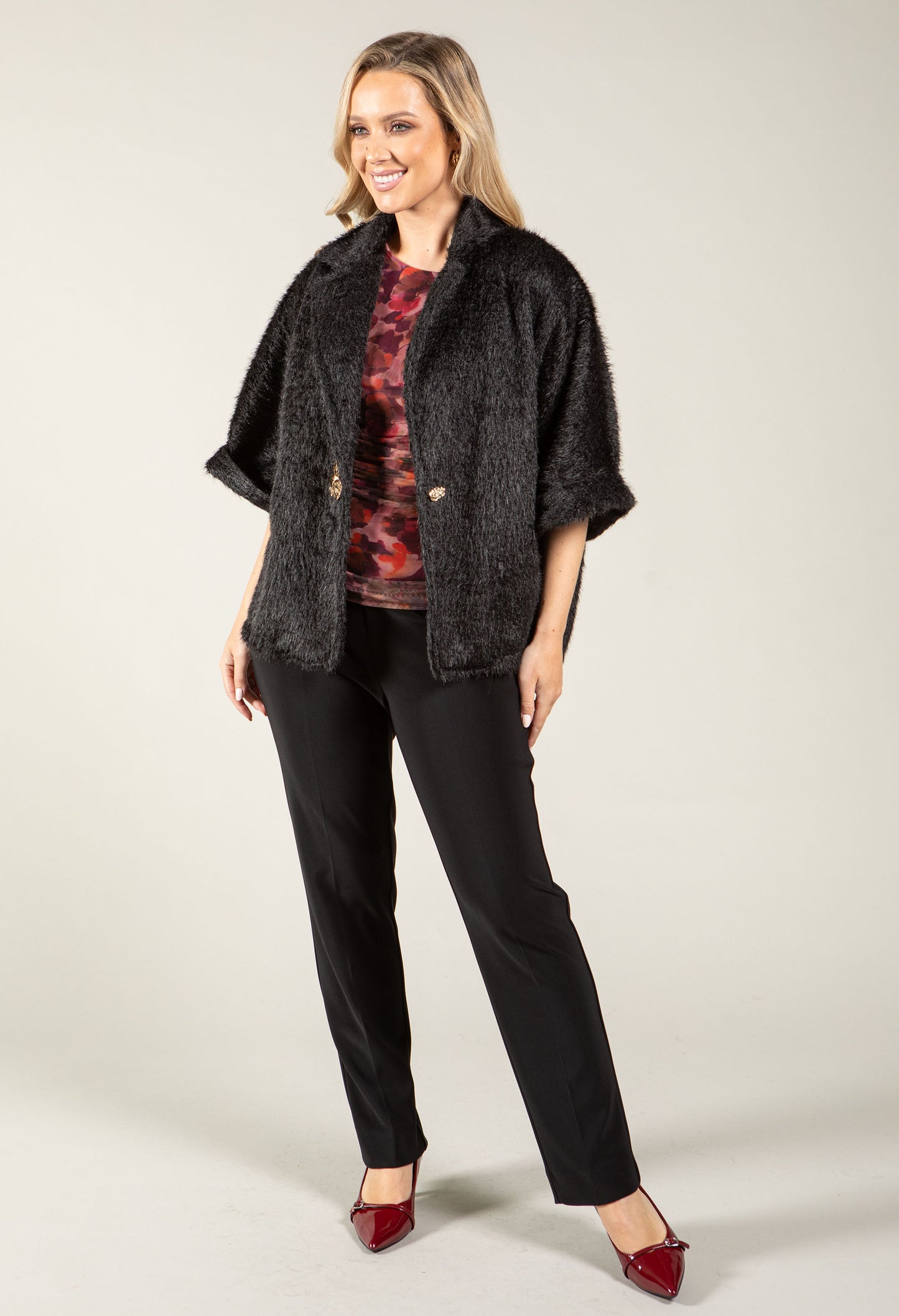 Gold Detail Faux Fur Jacket