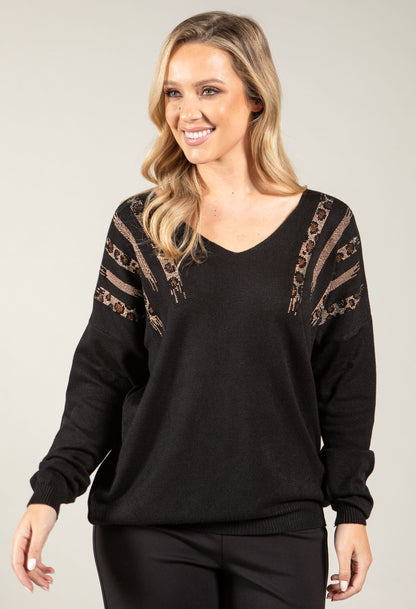 Diamante Detail V-Neck Jumper