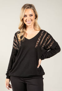 Diamante Detail V-Neck Jumper