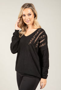 Diamante Detail V-Neck Jumper