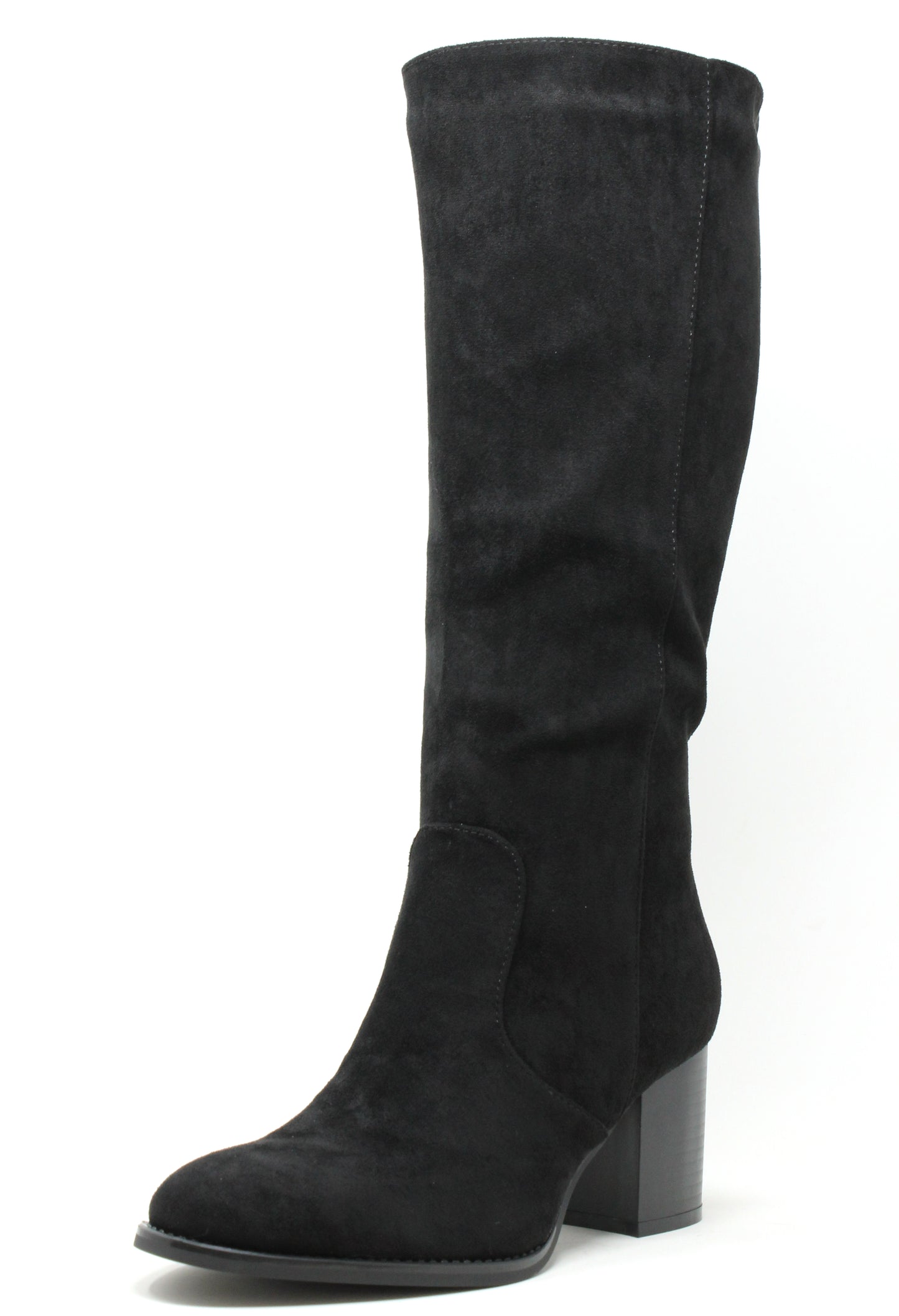 Black knee-high boot on a white background