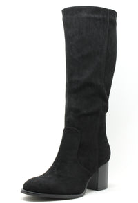 Black knee-high boot on a white background