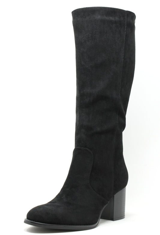 Black knee-high boot on a white background