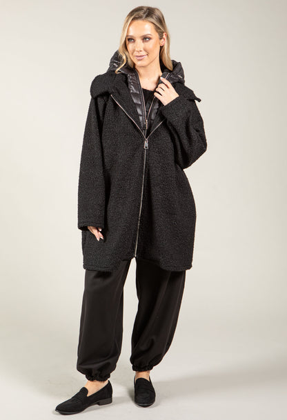 Quilted Hooded Soft Boucle Coat