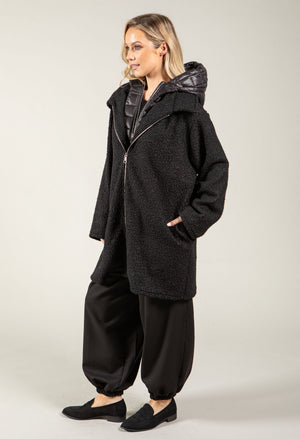 Quilted Hooded Soft Boucle Coat