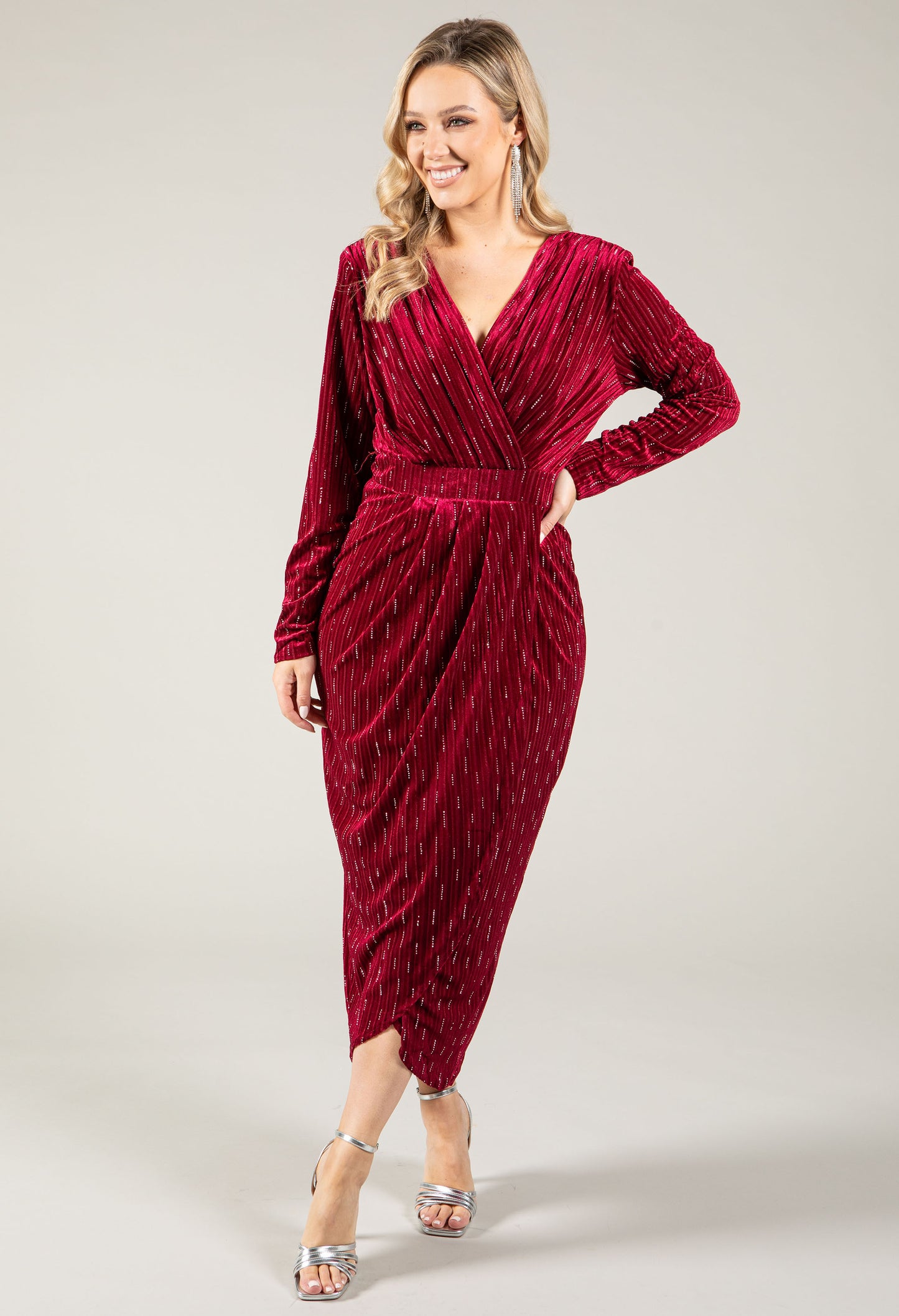 Faux Wrap Velvet Midi Dress