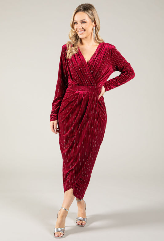 Faux Wrap Velvet Midi Dress