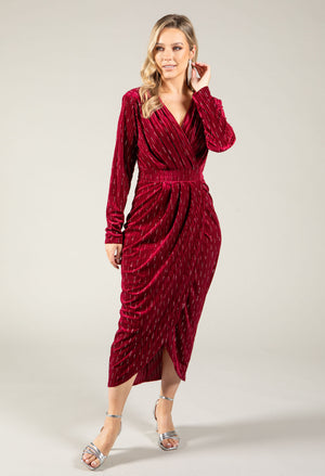 Faux Wrap Velvet Midi Dress