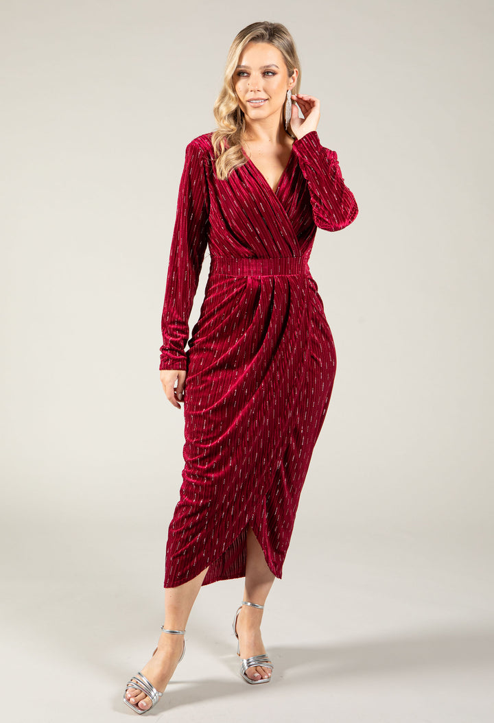 Faux Wrap Velvet Midi Dress