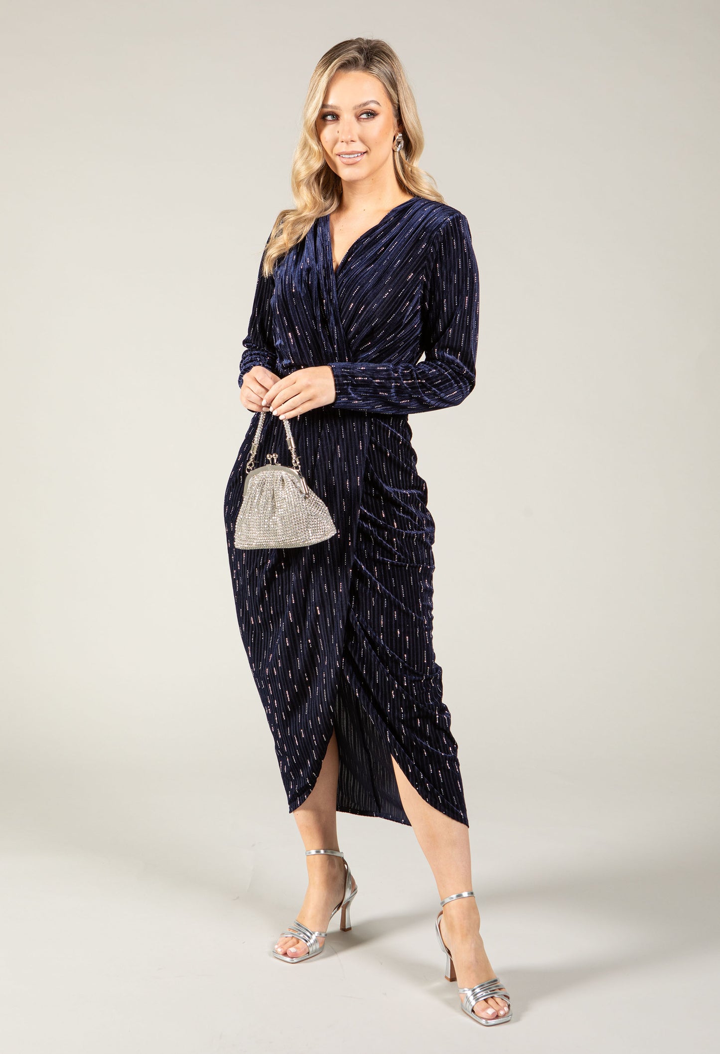 Faux Wrap Velvet Midi Dress