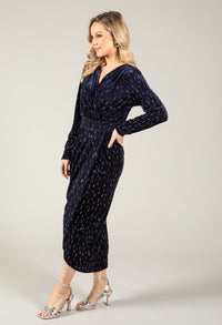 Faux Wrap Velvet Midi Dress