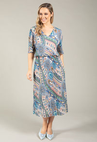 Paisley Print Plisse Pleated Pop Over Dress