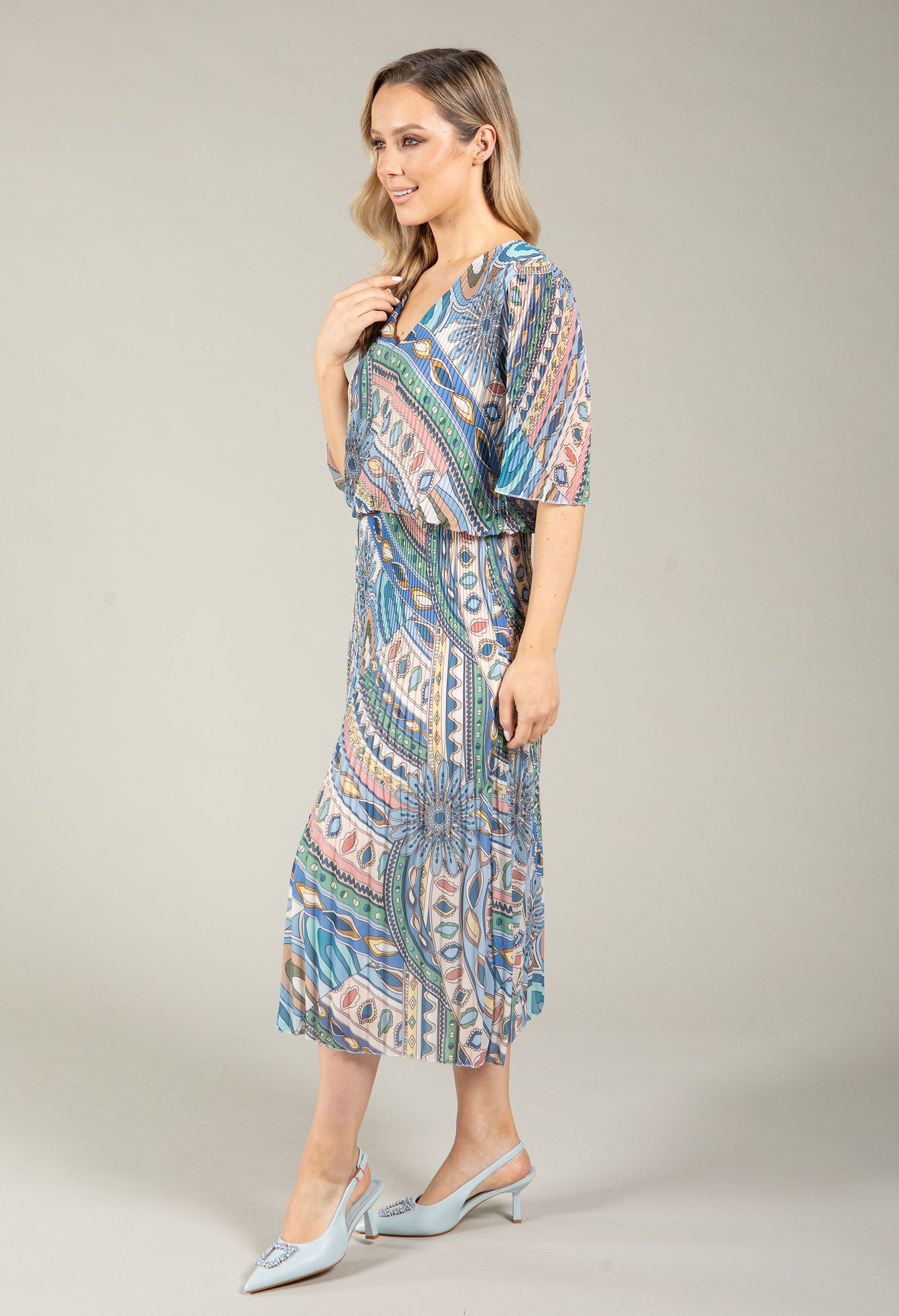 Paisley Print Plisse Pleated Pop Over Dress