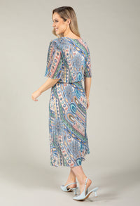 Paisley Print Plisse Pleated Pop Over Dress