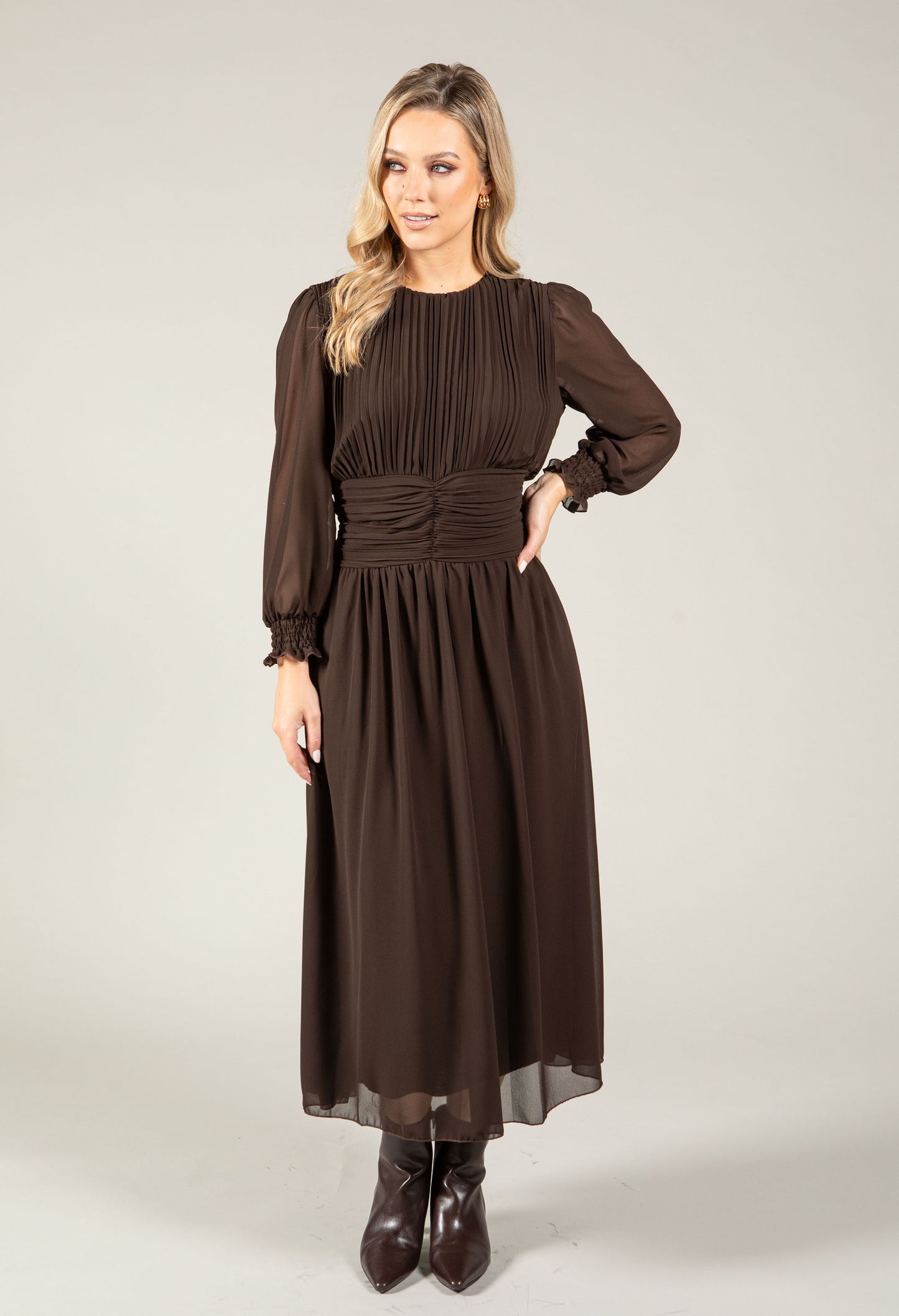 Plisse Pleated Midi Dress