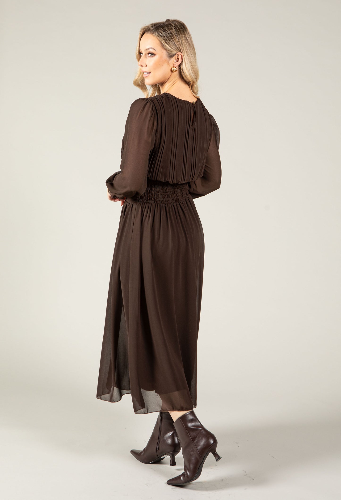 Plisse Pleated Midi Dress