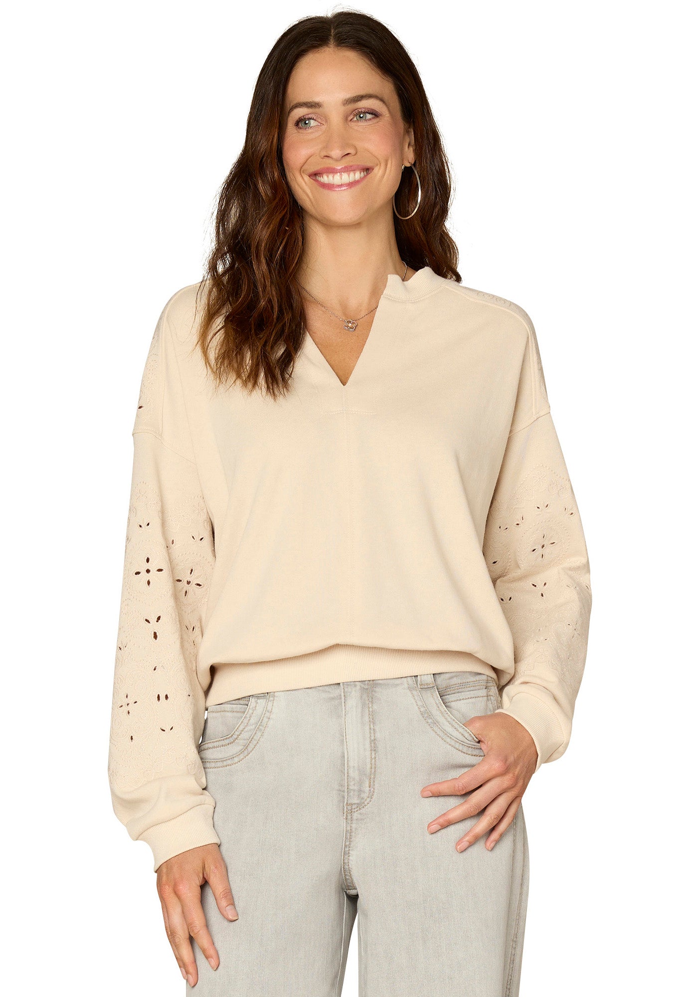 Blouson Sleeve Embroidered Jumper