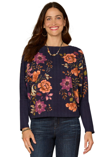 Floral Batwing Sleeve Knit Top