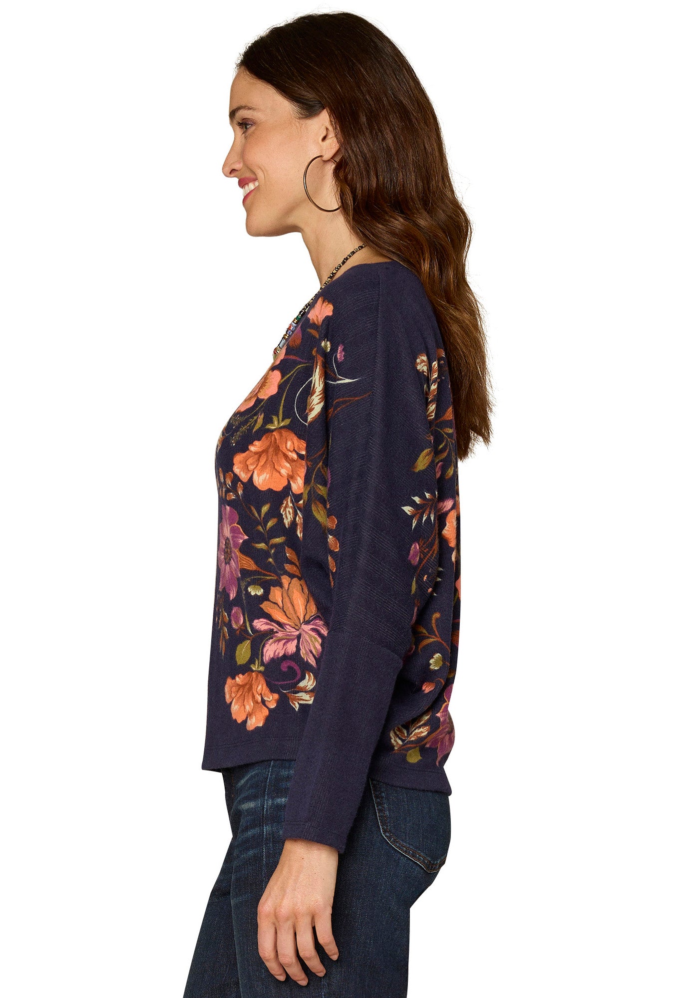 Floral Batwing Sleeve Knit Top