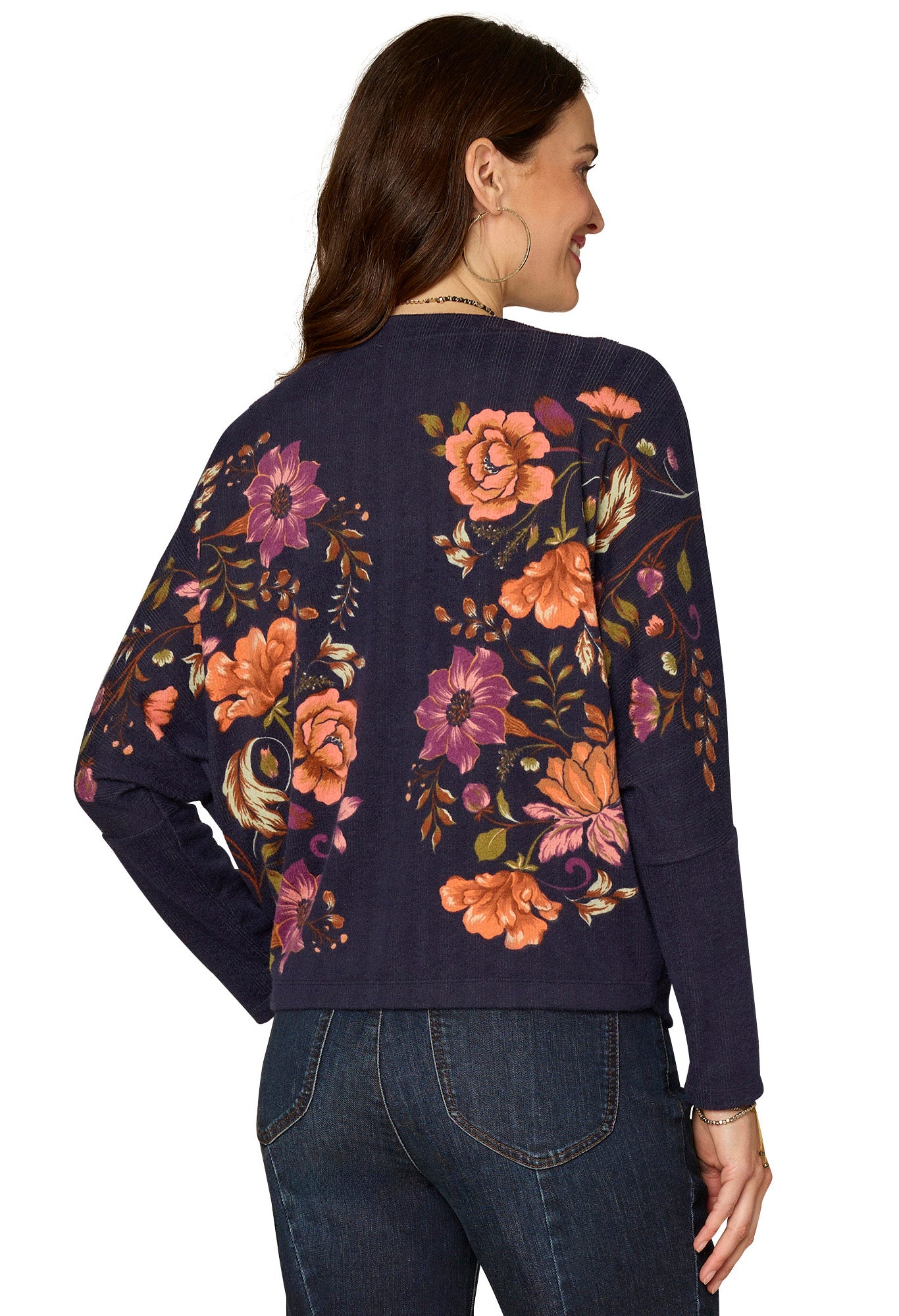 Floral Batwing Sleeve Knit Top