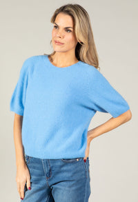 Round Neck Short Sleeve Sweater in Superfine Alpaca